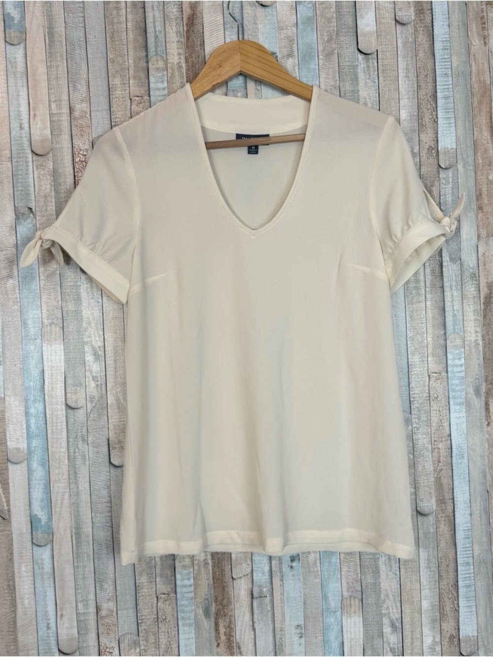 New Modcloth M Ideal Discovery Top Blouse V Neck Tie Sleeve Crepe Work Staple